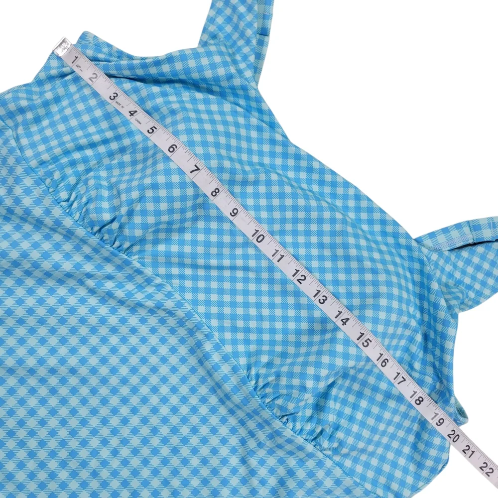Lands End Square Neck Tankini Womens Plus 22W Swimsuit Top‎ Blue Gingham Check